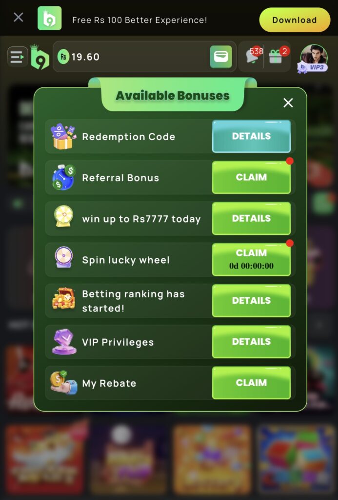 this image shows b9 game bonus 