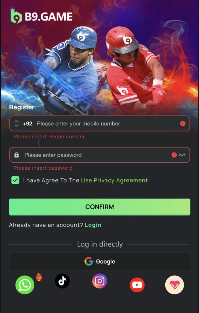 the image Create an Account b9 game 